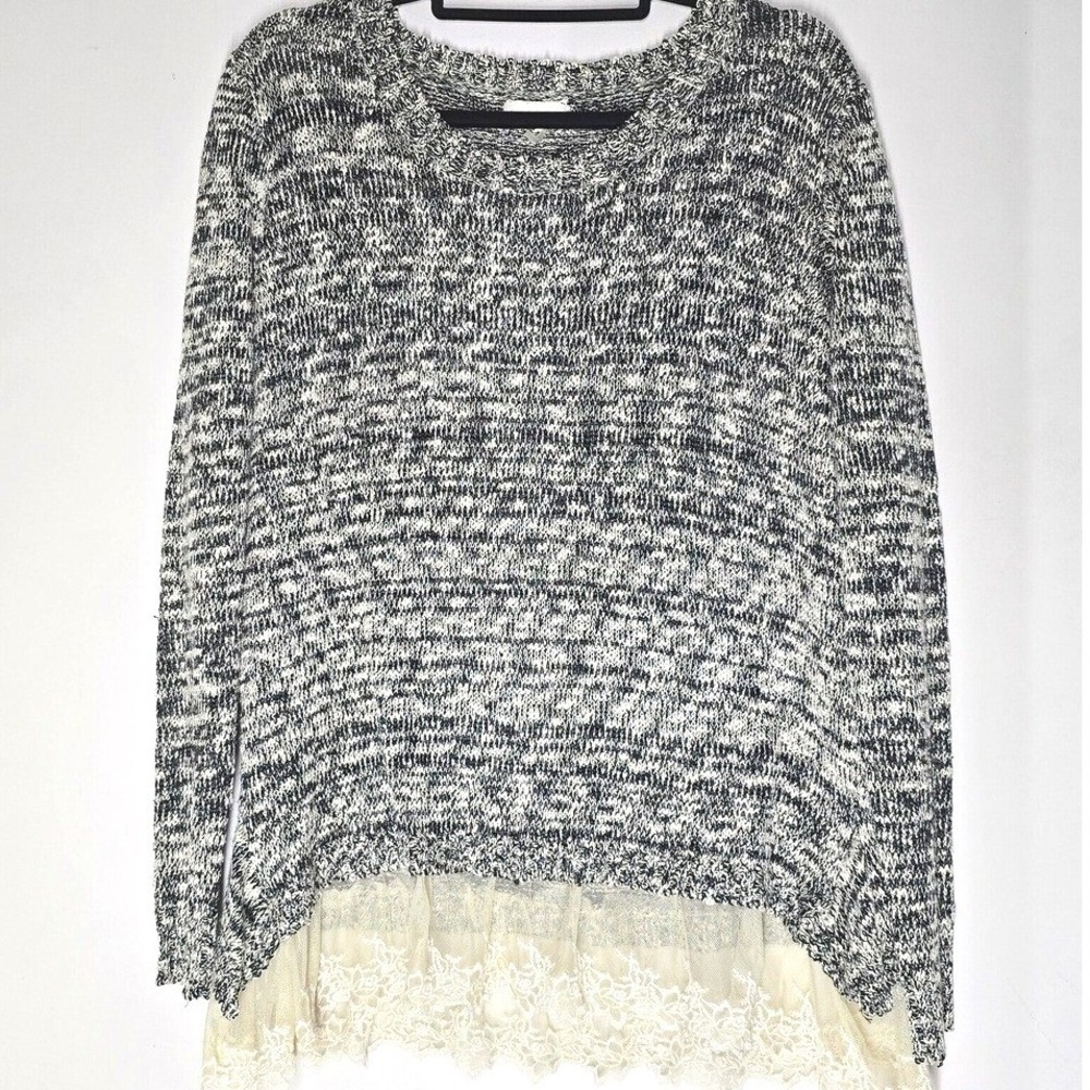 Anthropologie A'reve‎ Knit Lace Hem Dolman Top M/L Lagenlook Boho Artsy